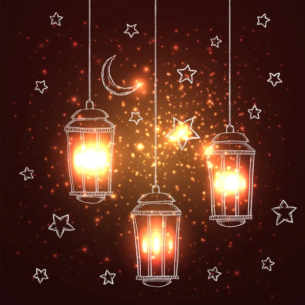 Ramadan Kareem greeting with lanterns — Stock Vector