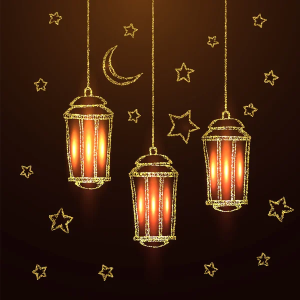 Ramadan Kareem greeting with golden lanterns — Stock Vector