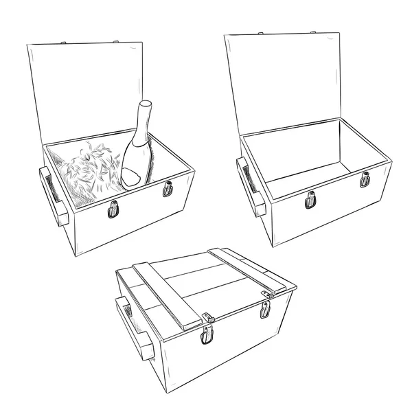 Boceto de cajas de madera — Vector de stock