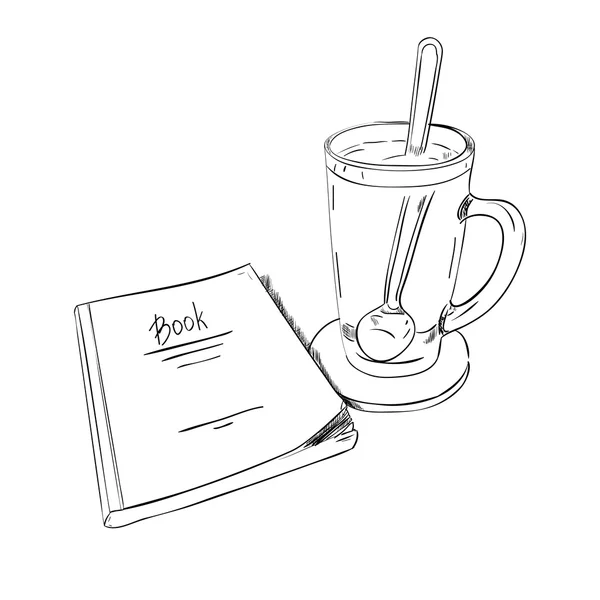 Skizzenbücher und Tassen mit Löffel — Stockvektor