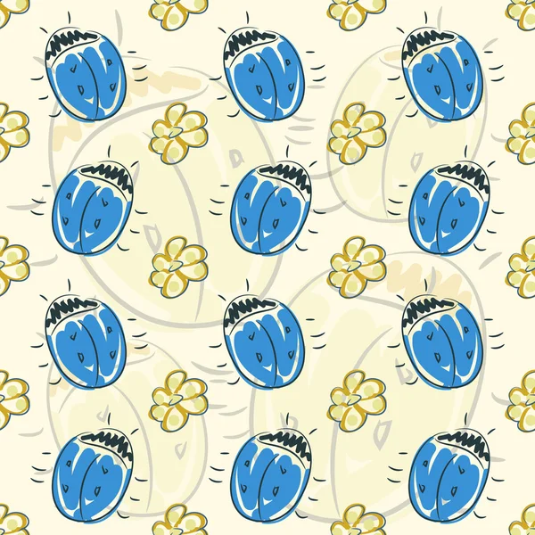 Seamless pattern flower and beetle — Stock Vector