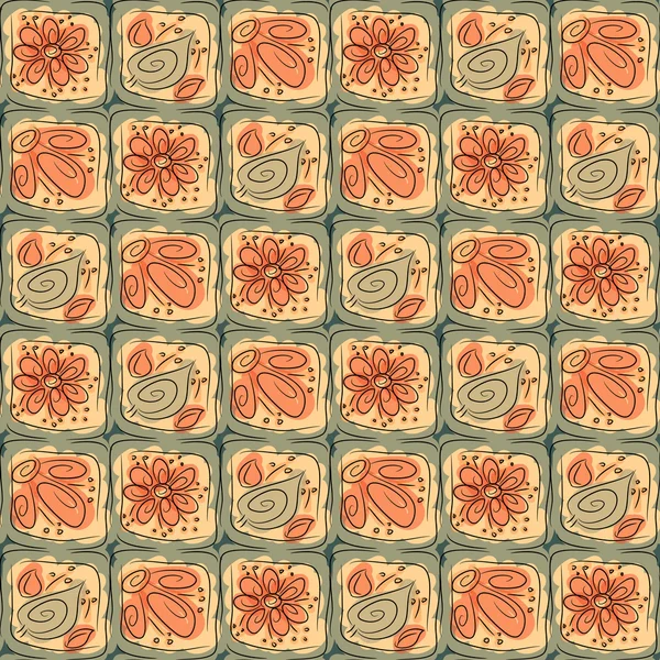 Patrón con flores abstractas y hojas — Archivo Imágenes Vectoriales