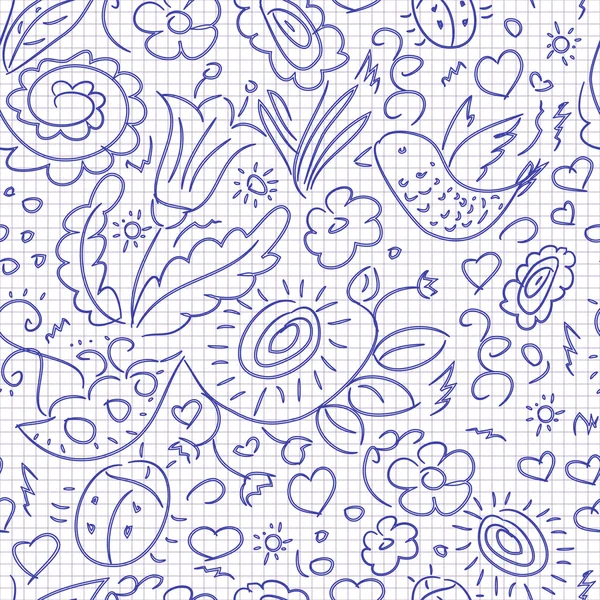 Seamless pattern sketch floral bird — Stock Vector