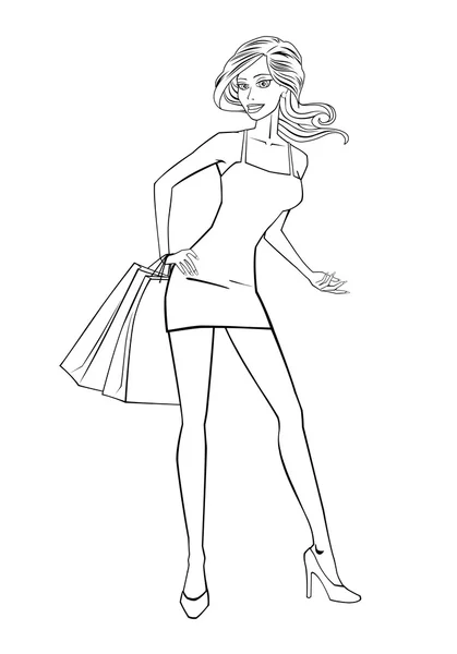 Beautiful girl with shopping — Stock Illustration Beautiful girl with shopping Vector Graphics