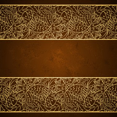 kartı ile kahverengi grunge zemin üzerine altın çiçek süsleme