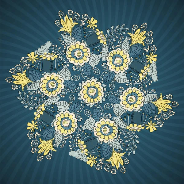 Dentelle ronde avec des fleurs et des feuilles — Image vectorielle