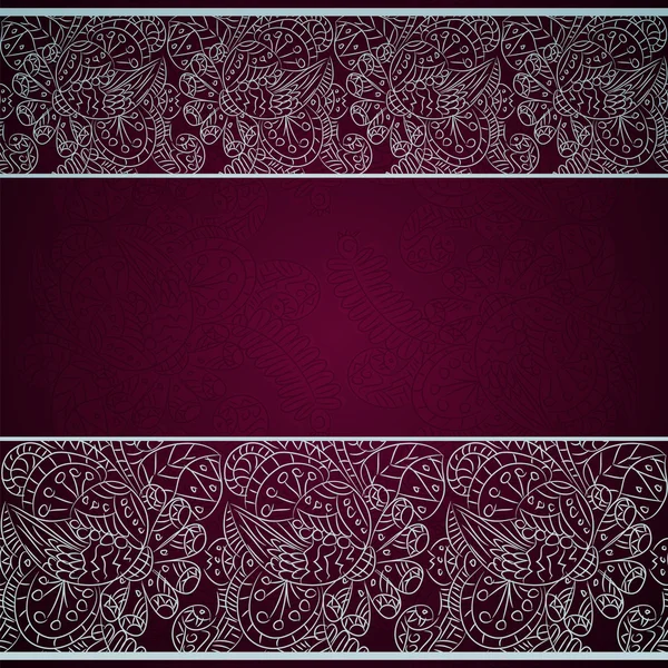 赤の背景に銀の花飾り付きカード — ストックベクタ