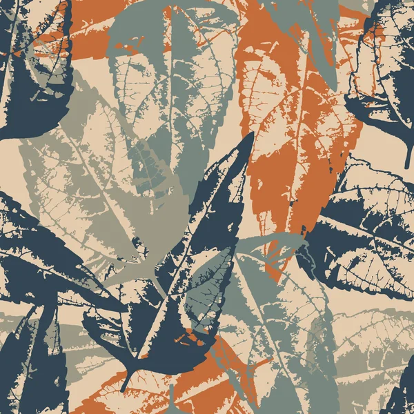 Nahtloses Grunge-Muster mit bunten Blättern — Stockvektor
