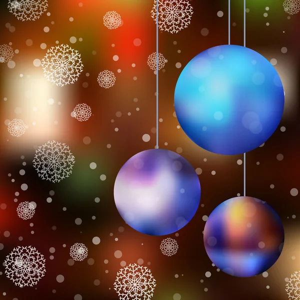 Biglietto natalizio con palline e fiocchi di neve — Vettoriale Stock
