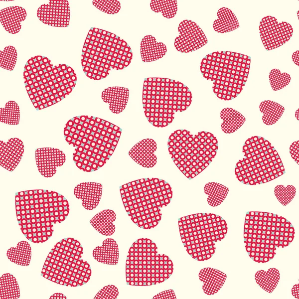 Patrón sin costura con corazones apliques — Vector de stock