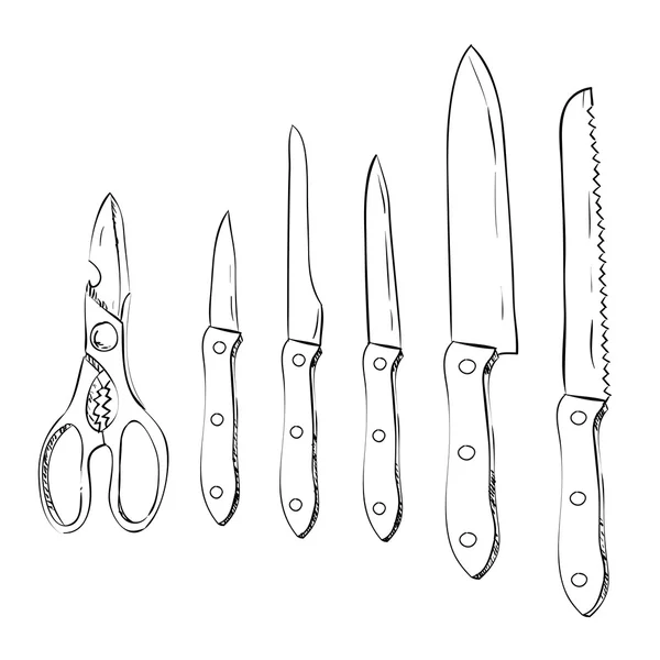 Skizze von Messern und Scheren — Stockvektor