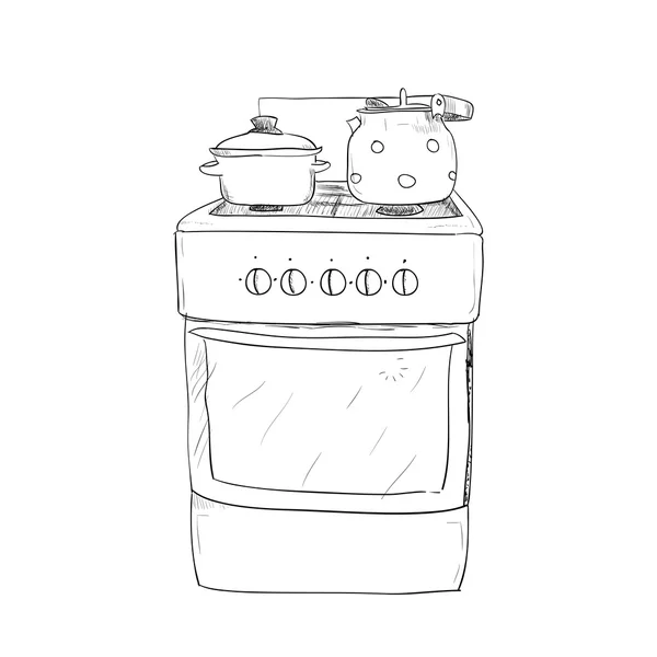 Náčrt kuchyně sporák — Stockový vektor