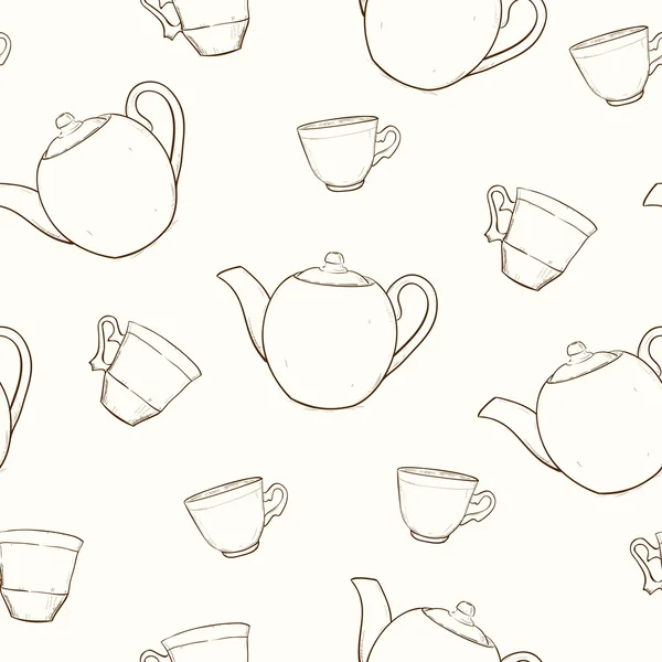 Seamless pattern with cups and teapots — Stock Vector