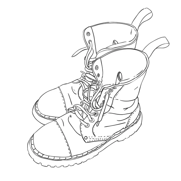 Bosquejo con botas del ejército — Vector de stock