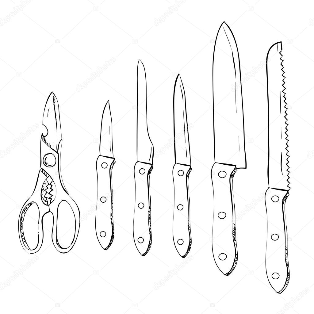 Sketch of knifes and scissors Stock Vector by ©BeatWalk 66317991, image size:1024x1024