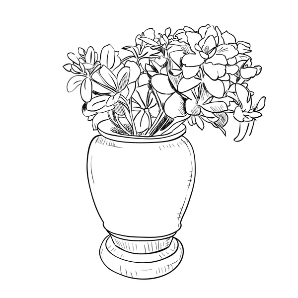 Florero dibujado a mano con flores — Vector de stock
