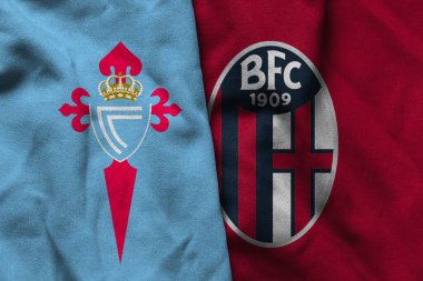 Pringsewu, Lampung; 10 Aralık 2025; Celta Vigo futbol kulübü logosu desenli kumaş Bologna Uefa europa ligi maçı