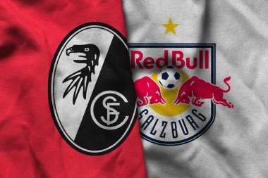 Pringsewu, Lampung; 10 Aralık 2025; SC Freiburg futbol kulübü logosu desenli kumaş RB Salzburg Uefa europa Ligi maçı
