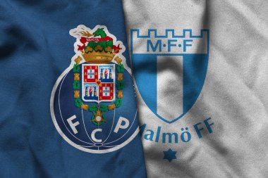 Pringsewu, Lampung; 10 Aralık 2025; FC Porto futbol kulübü logosu kumaş dalgalı Malmö FF Uefa europa ligi maçı