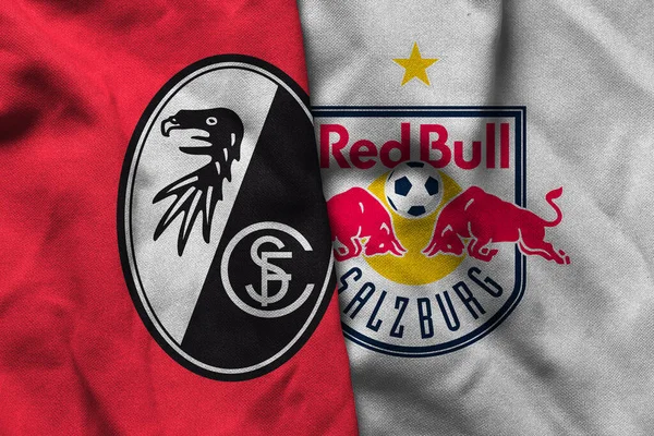 Pringsewu, Lampung; 10 Aralık 2025; SC Freiburg futbol kulübü logosu desenli kumaş RB Salzburg Uefa europa Ligi maçı