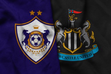 Pringsewu, Lampung; 5 Şubat 2026; Kabil ve Newcastle United logolarının Şampiyonlar Ligi 'nde dalgalı kumaş dokusuyla kombinasyonu.