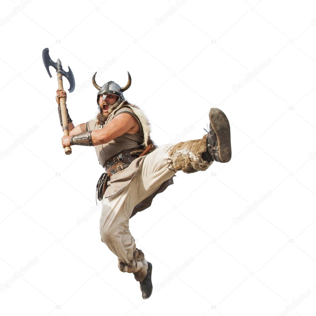 crazy strong viking isolated on white background.