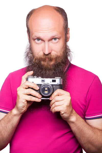 Fotograf z aparatu. strzał studio. — Zdjęcie stockowe