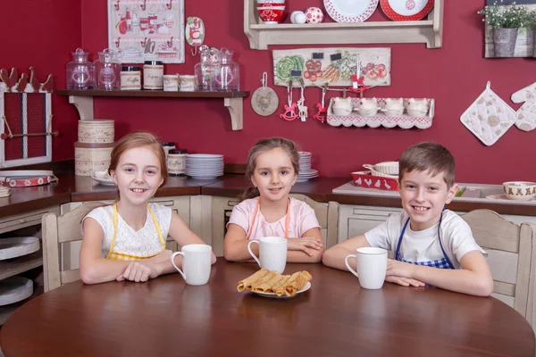 Mejores amiguitos descansando en la cocina y tomando té . —  Fotos de Stock