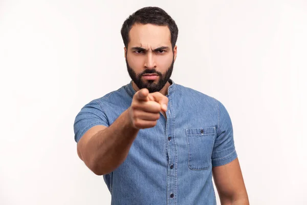 Estáis Listos Hombre Serio Mandona Con Barba Señalando Con Dedo — Foto de Stock