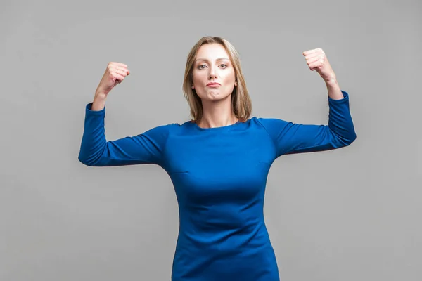 Power Female Inner Strength Portrait Proud Successful Businesswoman Elegant Blue — Stock Photo, Image