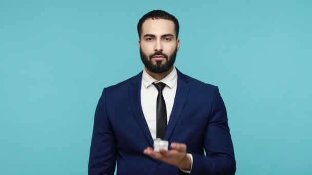 Young Handsome Bearded Businessman Black Official Suit Looking Camera Marriage — Stock Video