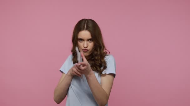 Portrait Wavy Haired Teenage Girl Blue Casual Shirt Holding Big — Stock Video