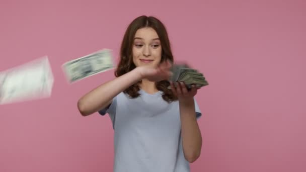 Emocionado Ganador Lotería Adolescente Feliz Camisa Azul Gritando Desde Felicidad — Vídeos de Stock