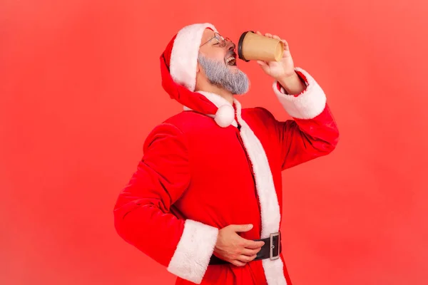 Sidovy Porträtt Äldre Man Med Grått Skägg Bär Santa Claus — Stockfoto