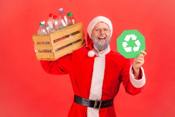 Glücklich Positiver Älterer Mann Mit Grauem Bart Weihnachtsmann Kostüm Der — Stockfoto