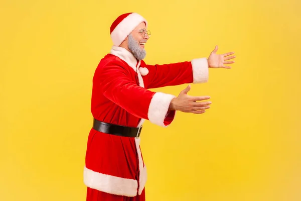 Seitenansicht Des Egoistischen Älteren Mannes Mit Grauem Bart Weihnachtsmann Kostüm — Stockfoto