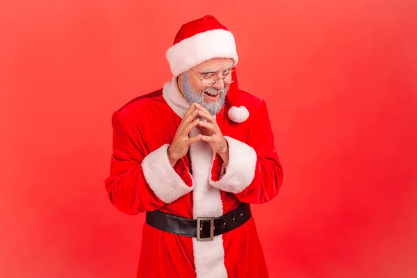 Insidious Elderly Man Gray Beard Wearing Santa Claus Costume Looking — Stock Photo, Image