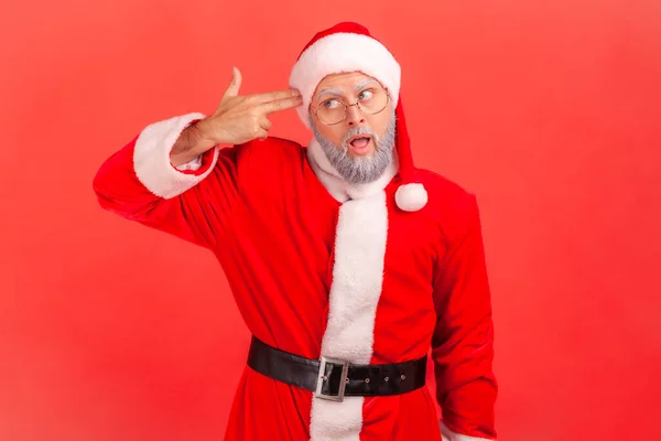 Tötet Mich Bitte Älterer Mann Mit Grauem Bart Weihnachtsmann Kostüm — Stockfoto