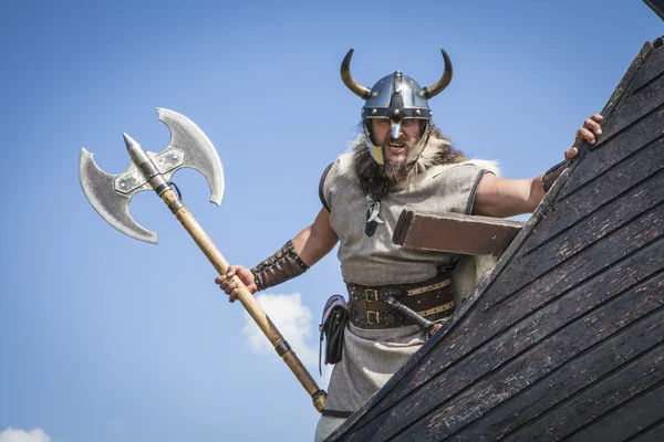 Starke Wikinger auf seinem Schiff — Stockfoto