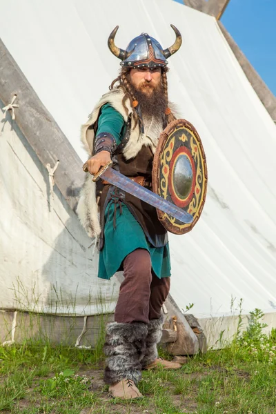 Strong viking is defending near his territory