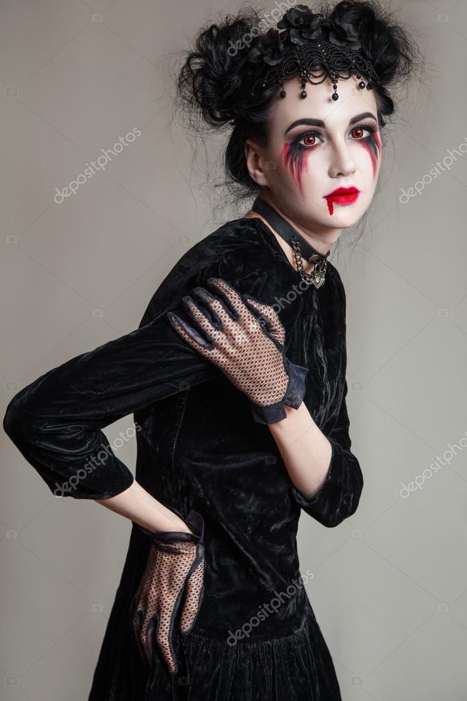 Beautiful Woman with Devilish Grin in Steampunk Goth Makeup · Creative  Fabrica