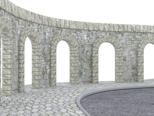 Boulevard Stone Wall Arches White Background Rendering — Stock Photo, Image