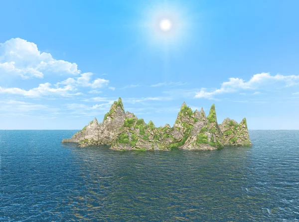 Скелястий Острів Океані Літній Сонячний День Рендеринг — стокове фото