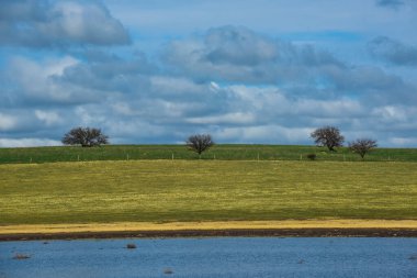Pampas manzarası bulutlu gökyüzü, La Pampa, Arjantin.