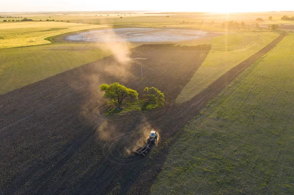 Traktor Mezőgazdasági Gépek Vetése Pampa Tartomány Patagónia Argentína — Stock Fotó