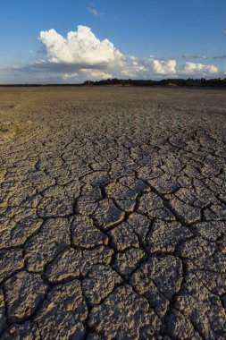 La Pampa, Patagonya, Arjantin 'deki bir Pampas gölünde parçalanmış kuru toprak..