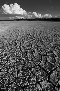 La Pampa, Patagonya, Arjantin 'deki bir Pampas gölünde parçalanmış kuru toprak..