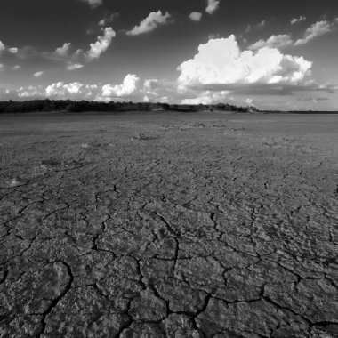 La Pampa, Patagonya, Arjantin 'deki bir Pampas gölünde parçalanmış kuru toprak..