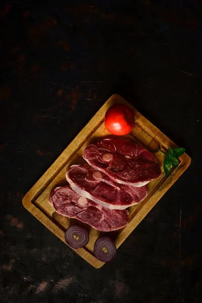 Carne Cordero Patagónica Presentada Mesa Madera Patagonia Argentina — Foto de Stock