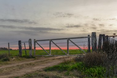 Pampas kırsalındaki geçit, Buenos Aires bölgesi, Patagonya, Arjantin.